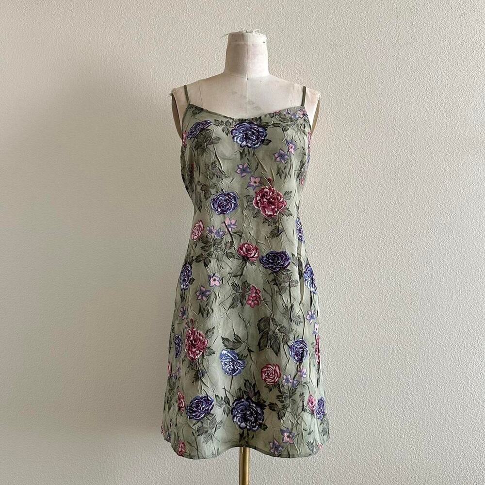 handmade green & purple floral slip mini dress